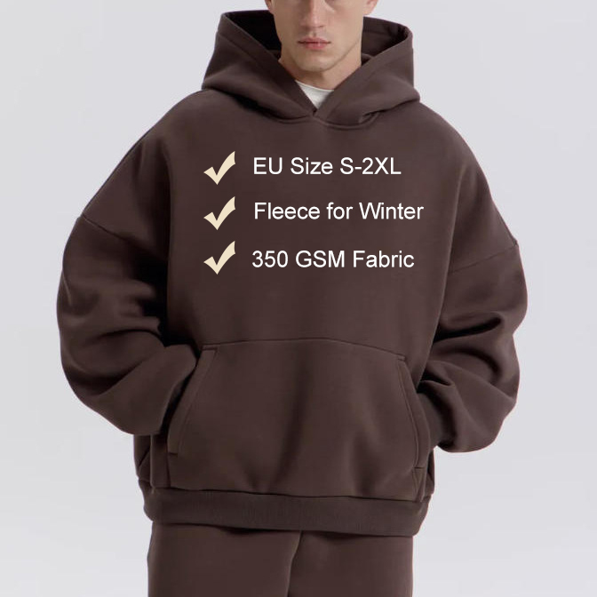 EU Size 350 GSM Custom Embroidery Men Pullover Hoodies Lourds Pour Homme Oversized Fleece Gym Drop Shoulder Embossed Hoodie