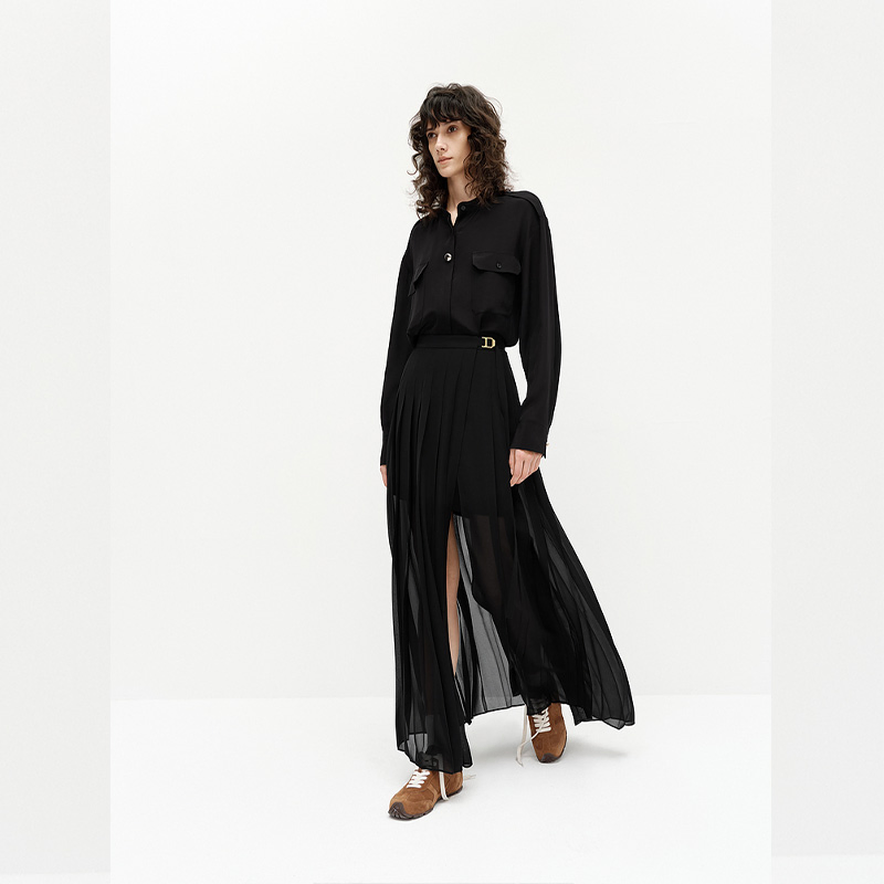 European and American Women's Pleated Skirt with a Hanging Feeling Solid Color and Large Display Pleated Skirt