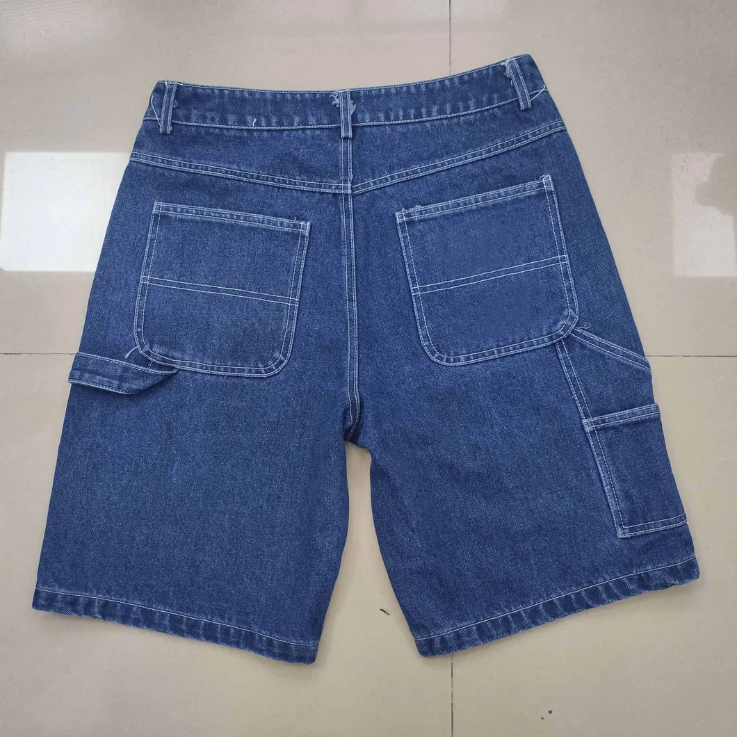 Blue Fade Star Denim Shorts Stitch Down Customized Embroidery Streetwear Wide Leg Baggy Denim Jorts Clothes