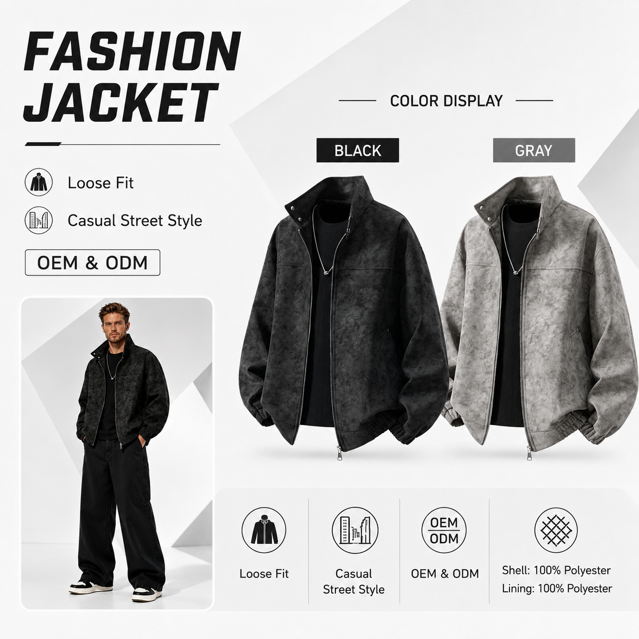 "Men's Denim Jacket Autumn Winter 2026 Collarless Canvas Loose Fit Comfortable Versatile High-quality Breathable Casual"
