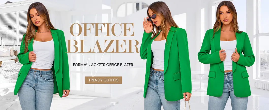 Women's Open Front Blazer Spring Fall Business Casual Pockets