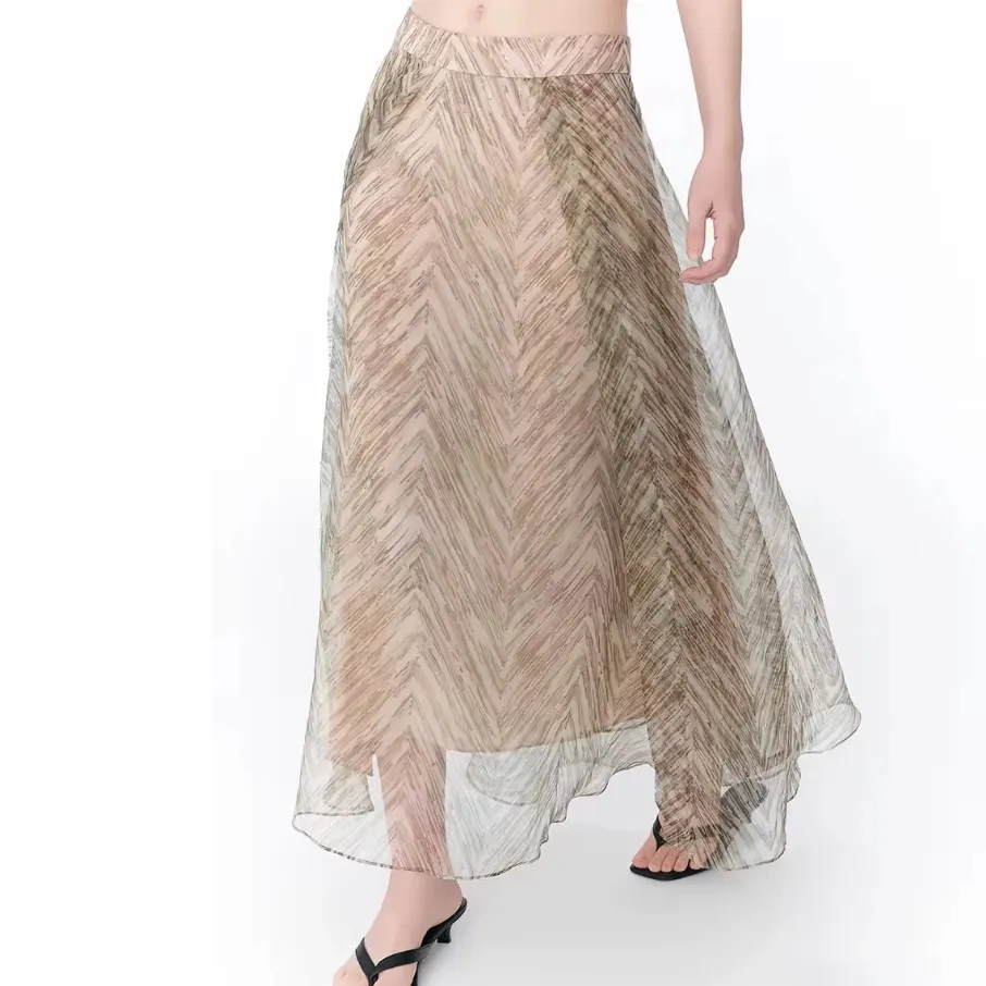 Casual Summer Print Embroidery Pleated Skirt A Line Black Women's Half Length Skirt MIDI Skirt