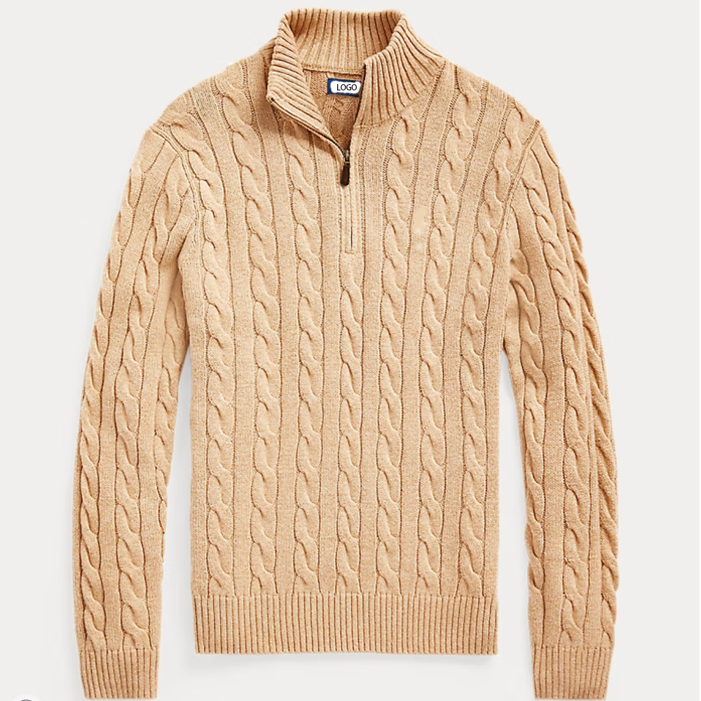 OEM &amp; ODM Custom Men's Cable-Knit Sweater Custom Crew Neck Men Solid Color Cotton Knitted Knitwear Sweater