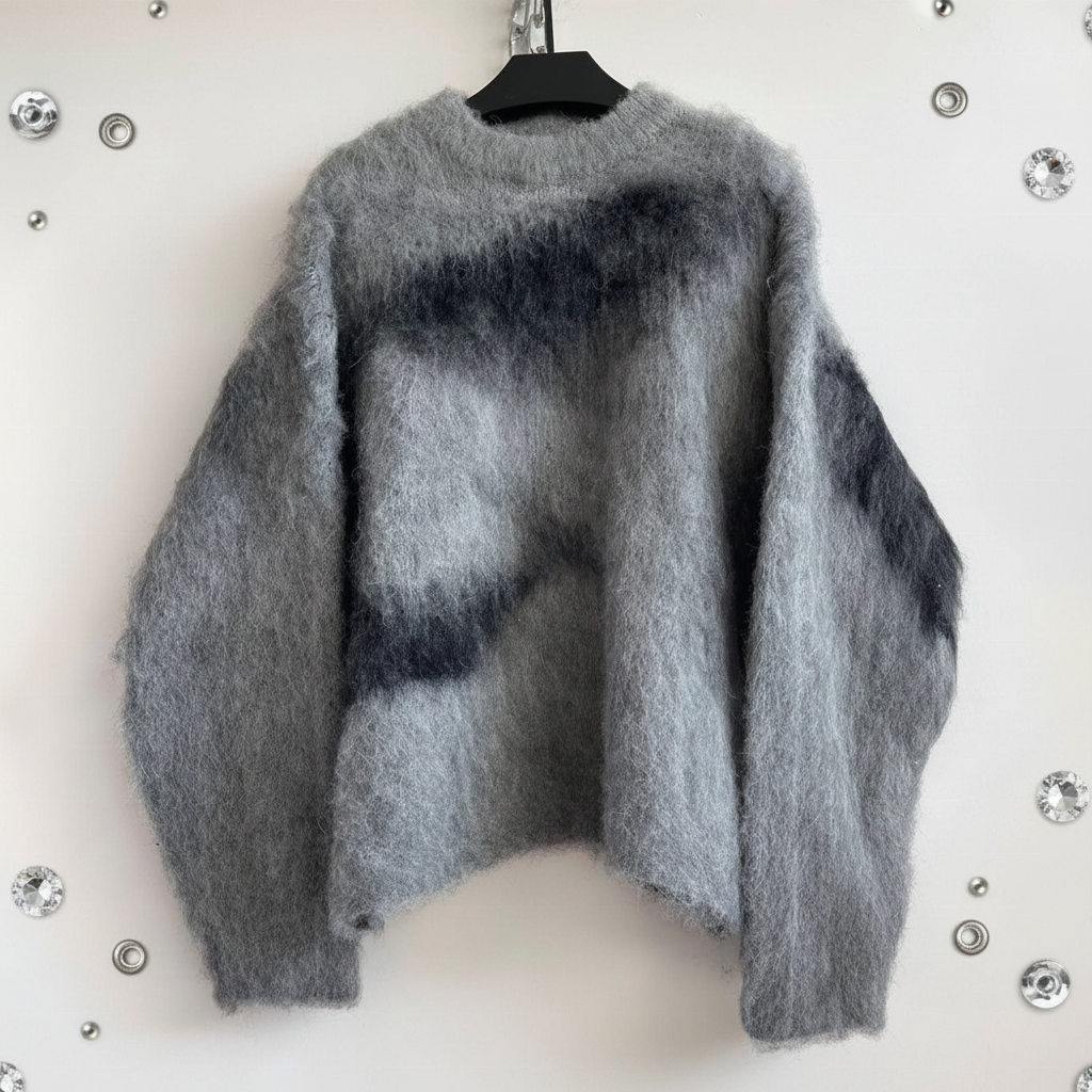 Custom Men's Jacquard Mohair Pullover Sweater High Quality Manufacturer Vintage Autumn Knitted Mohair Crew Neck Men's Sweaters