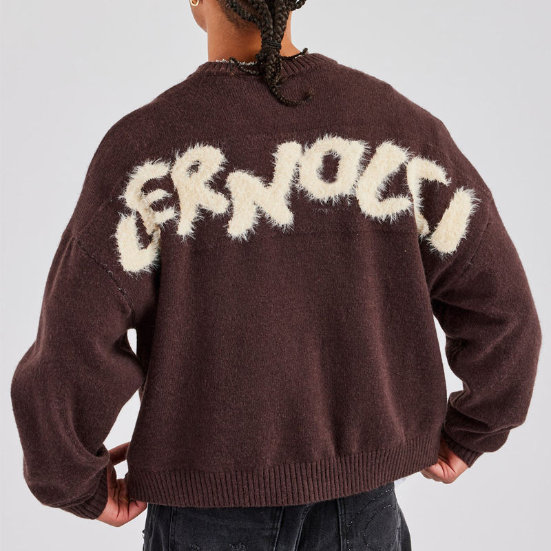 Knitwear Manufacturer Custom Design Logo Fluffy Intarsia Men Knit Sweater Pull Homme Knitted Streetwear Pullover Sweater Men