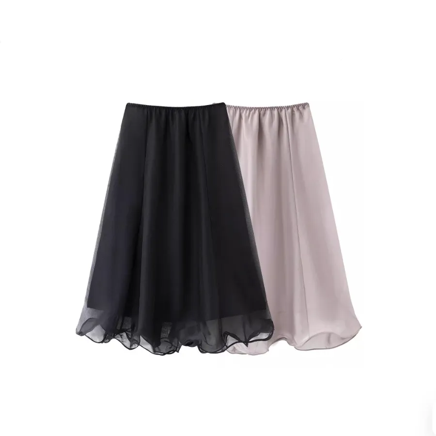 Casual Summer Print Embroidery Pleated Skirt A Line Black Women's Half Length Skirt MIDI Skirt