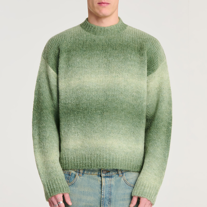 Custom LOGO Mohair Sweater Long Sleeve Crew Neck Pullover Stripe Knitwear Winter Fuzzy Casual Jumper Mohair Knitted Sweater Men