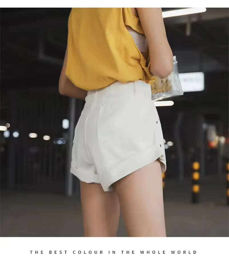 Fashion Lady Denim Shorts Women Short Jeans Wide Leg Elastic Waist High Waist Shorts