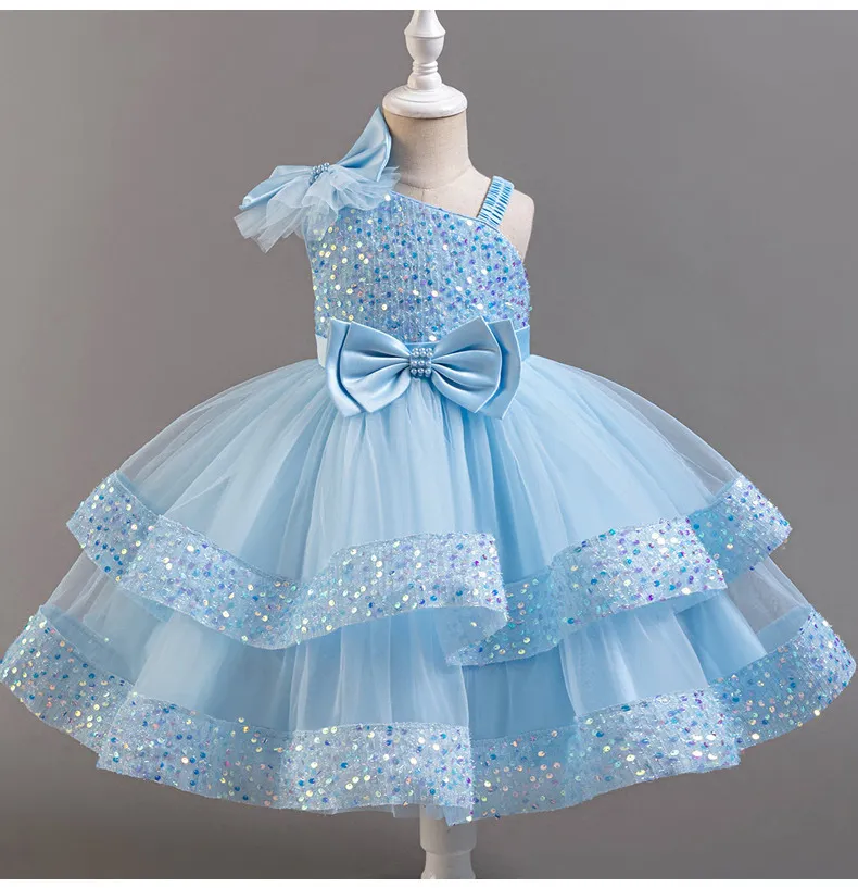 Children's Sequined Fluffy Mesh Cake Princess Dress Baby Girl Evening Dress