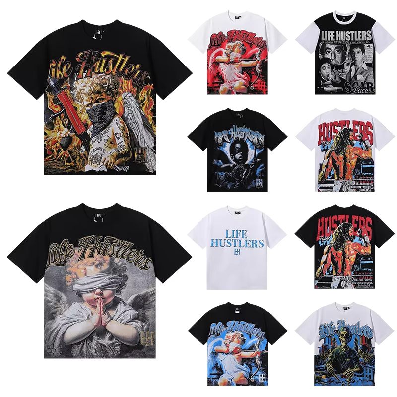 High Quality Designer Life Hustlers 100% Cotton Graphic T-Shirt Y2K Oversize Streetwear T-Shirt Vintage Original Men's T-Shirt