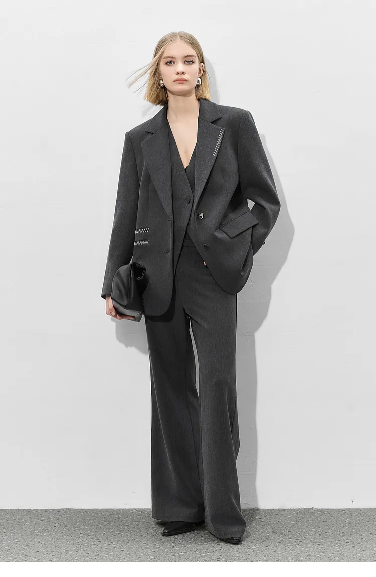 Brand Logo Customized Women Suits Jacket High-End Loose Fit Decorative Sewing Line Design Single Breast Women Blazer for Casual Wear