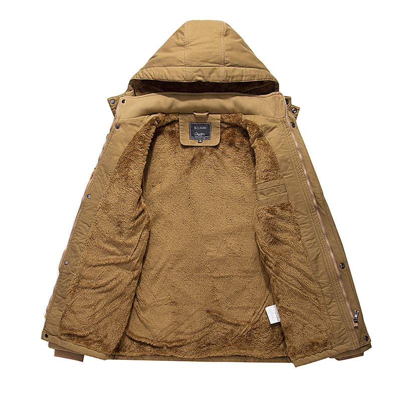 5XL Wholesale Man Winter Coat Hooded Cotton Jacket Fleece Thickening Long Plus Size Leisure Cargo Jacket