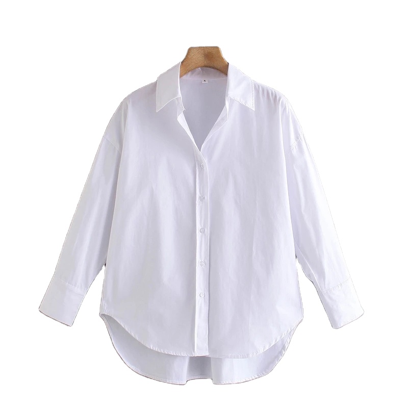Basic Plus Size 100% Cotton Long Sleeve Shirt for Women