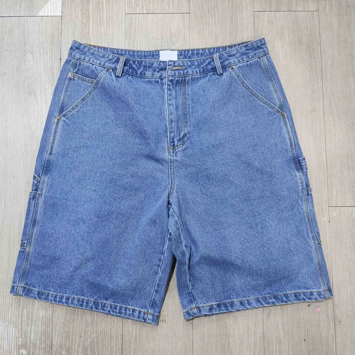 Blue Fade Star Denim Shorts Stitch Down Customized Embroidery Streetwear Wide Leg Baggy Denim Jorts Clothes