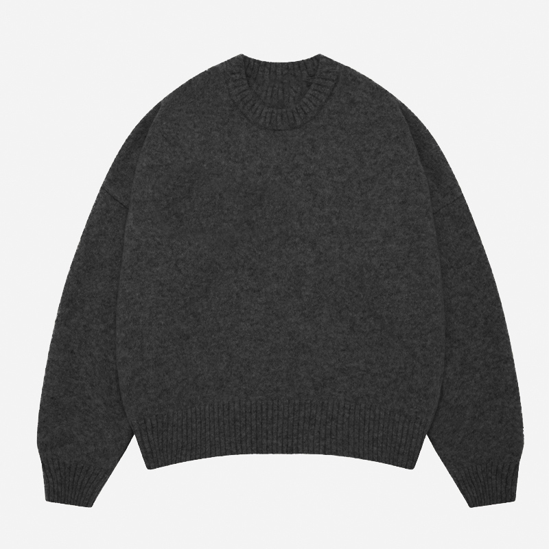 Knitwear Manufacturer Custom Logo Intarsia Jacquard Letter Luxury Ribbed Crew Neck Mohair Wool Knitted Jumper Sweater Men