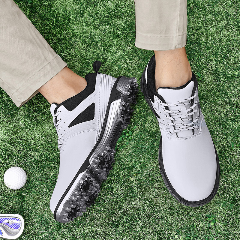Men's Professional Training Waterproof Leather Golf Shoes Non-Slip Sneakers with Spikes for Golfing