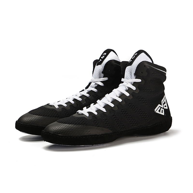 OEM Custom 2019 Men Boxing Shoes Breathable Male Wrestling Shoes with Rubber Outsole Black White Costume Mesh Lining for Winter