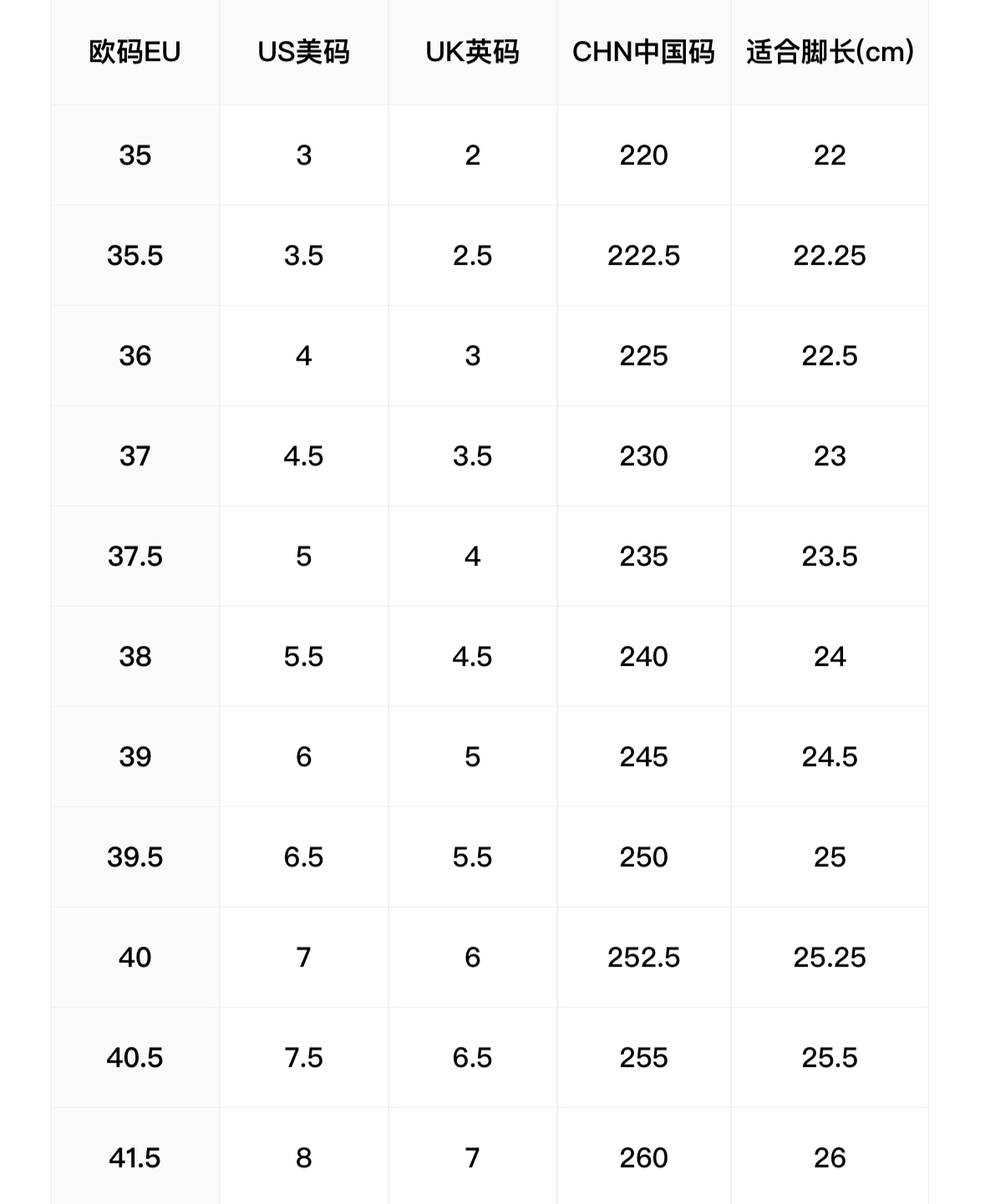 Size Chart 1