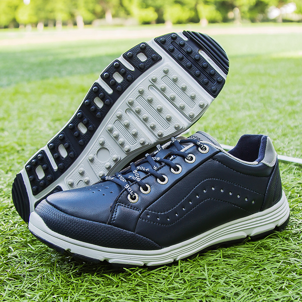 Mens Black Dingless Golf Shoes Design with Cotton Lining Breathable Golf Training Sneaker
