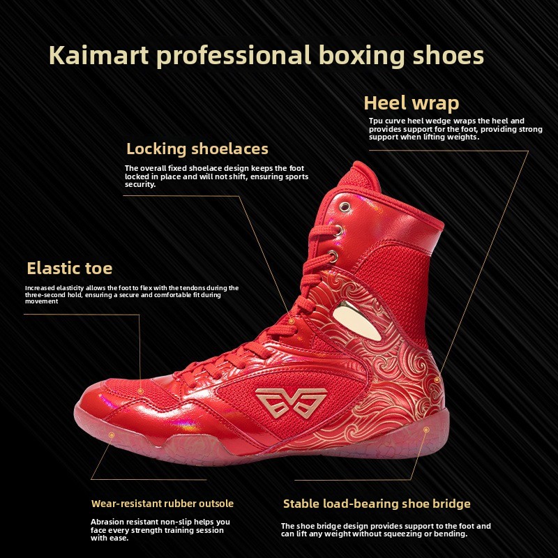 Boxing Shoes Breathable Comfortable Combat Wrestling Boots High-Top for Men Women Martial Arts Competition Training Non-Slip