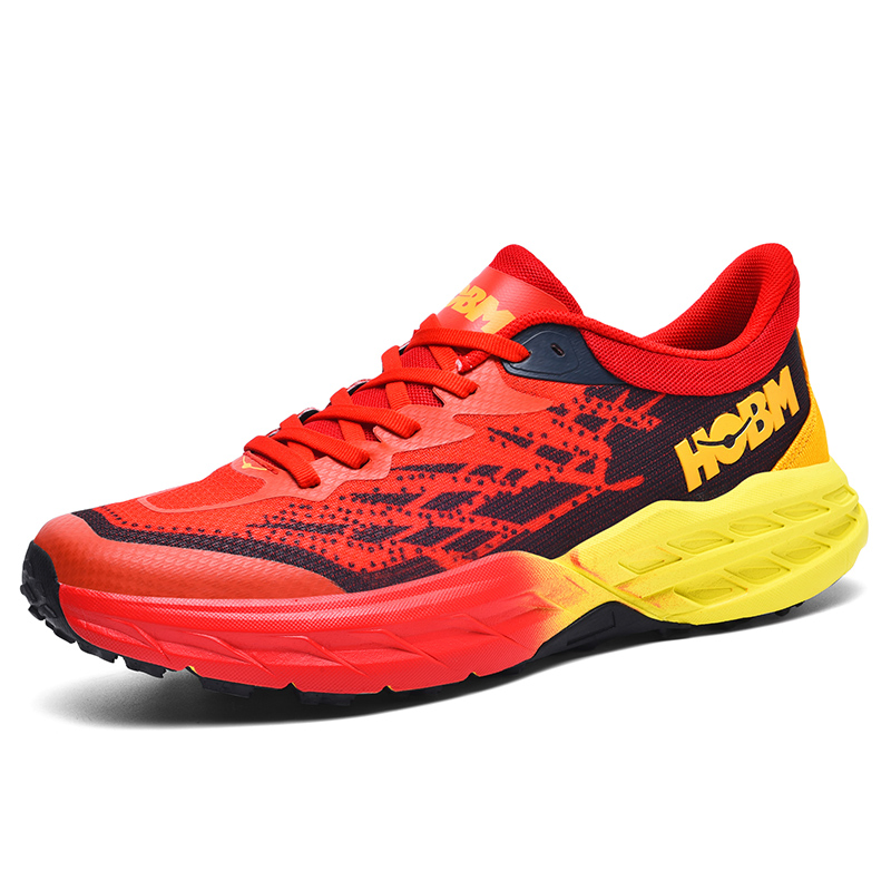 Men's Gray Trail Running Shoes with Orange and Yellow Accents - Outdoor Athletic Footwear
