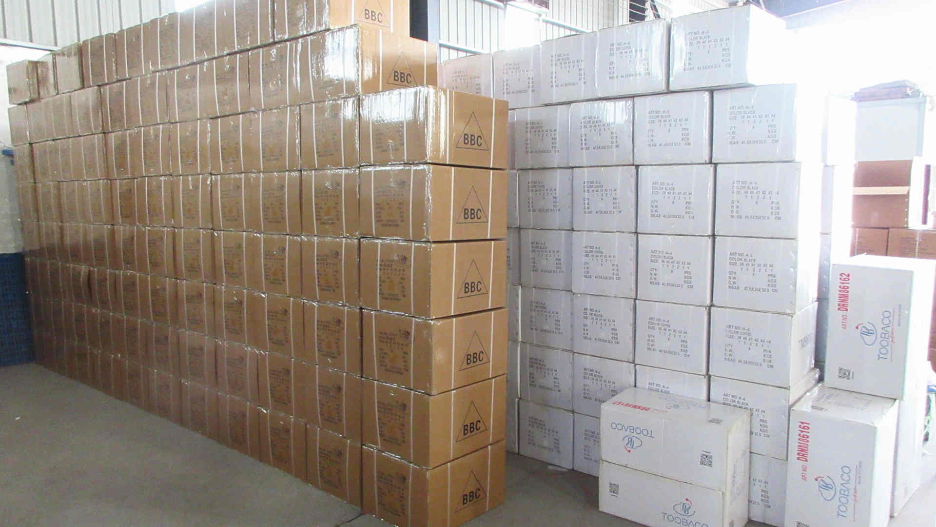 Finished product storage — organized warehouse management system for ready-to-ship footwear inventory