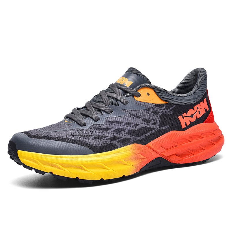 Men's Gray Trail Running Shoes with Orange and Yellow Accents - Outdoor Athletic Footwear