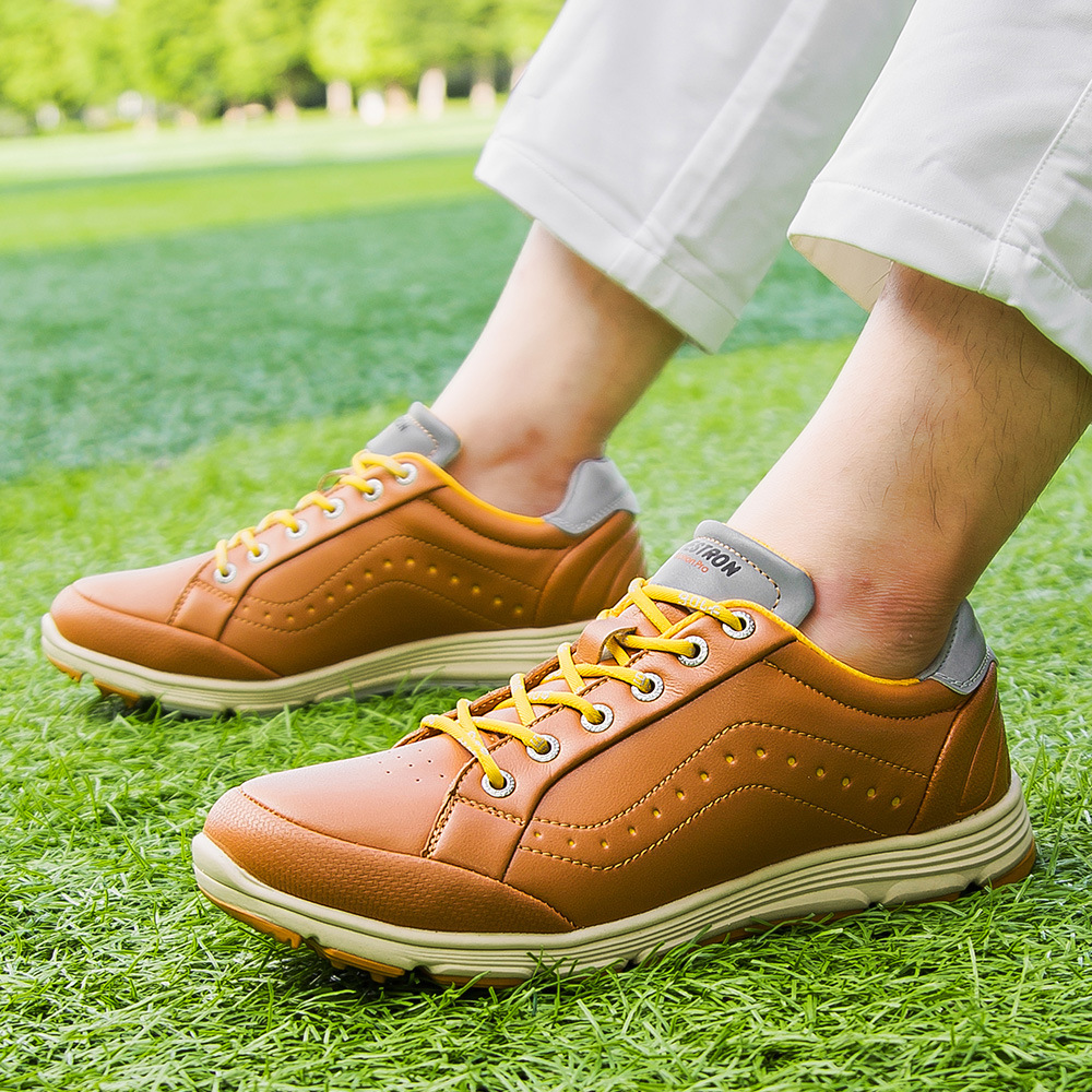 Mens Black Dingless Golf Shoes Design with Cotton Lining Breathable Golf Training Sneaker