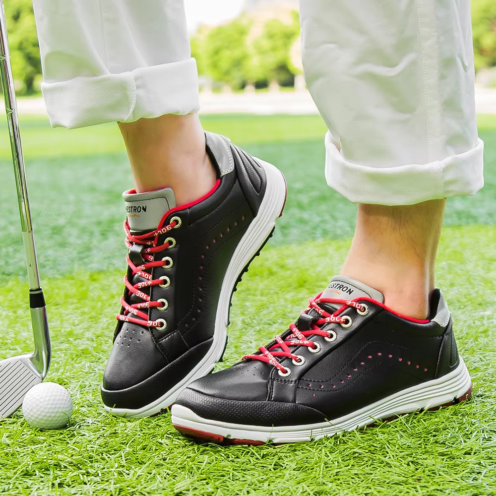 Mens Black Dingless Golf Shoes Design with Cotton Lining Breathable Golf Training Sneaker