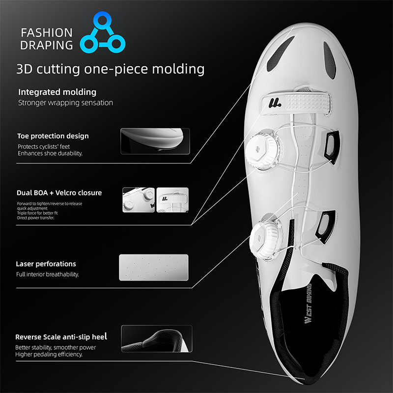 WEST BIKING Professional Cycling Shoes Carbon Fiber Sole Dual-dials Lacing Lightweight Breathable Road Bike Race Clipless Shoes