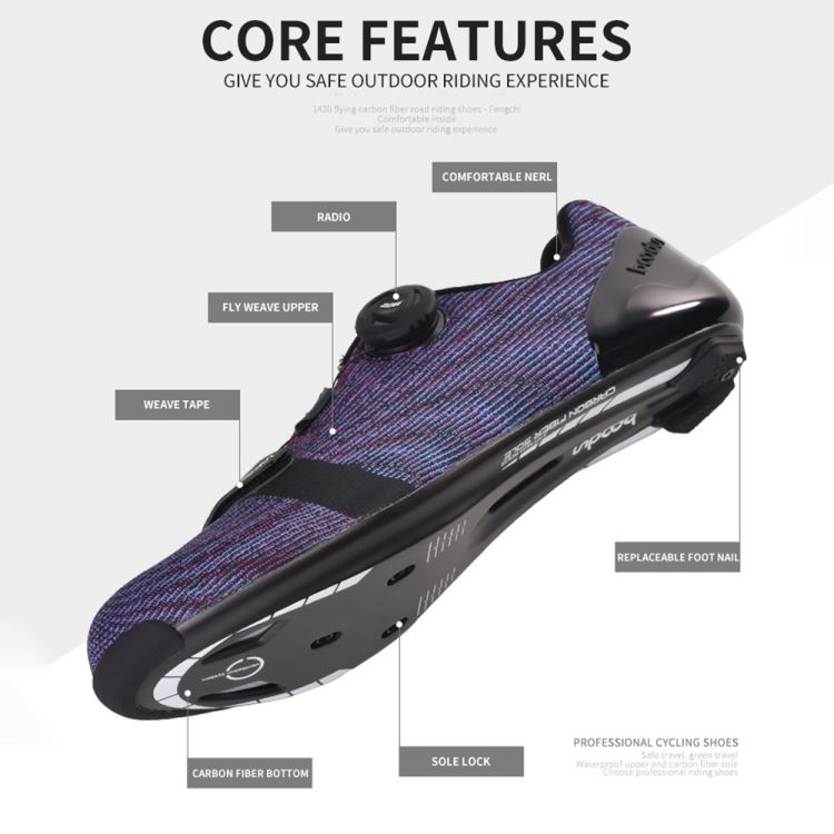 Mens Road Bike Shoes Carbon Fiber Bottom Professional Cycle Shoes for Men Ultra-Lightweight Breathable Anti-Slip Shock-Absorbing