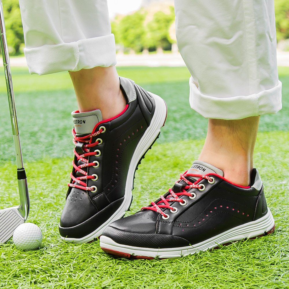 Mens Black Dingless Golf Shoes Design with Cotton Lining Breathable Golf Training Sneaker