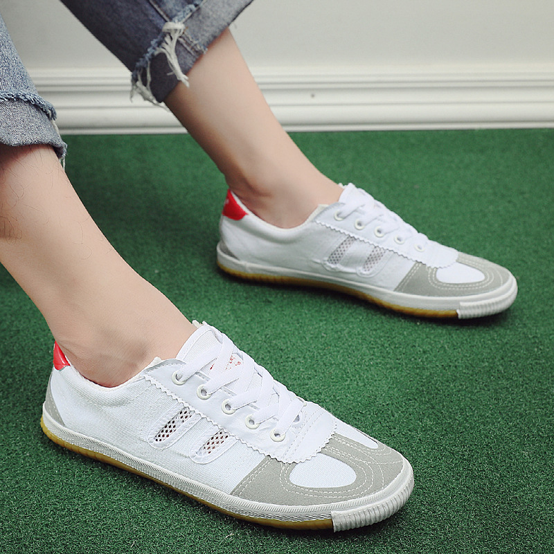 Breathable Canvas Mesh Sports Volleyball Training Shoes for Men &amp; Women Cow Tendon Sole Anti-Slip White