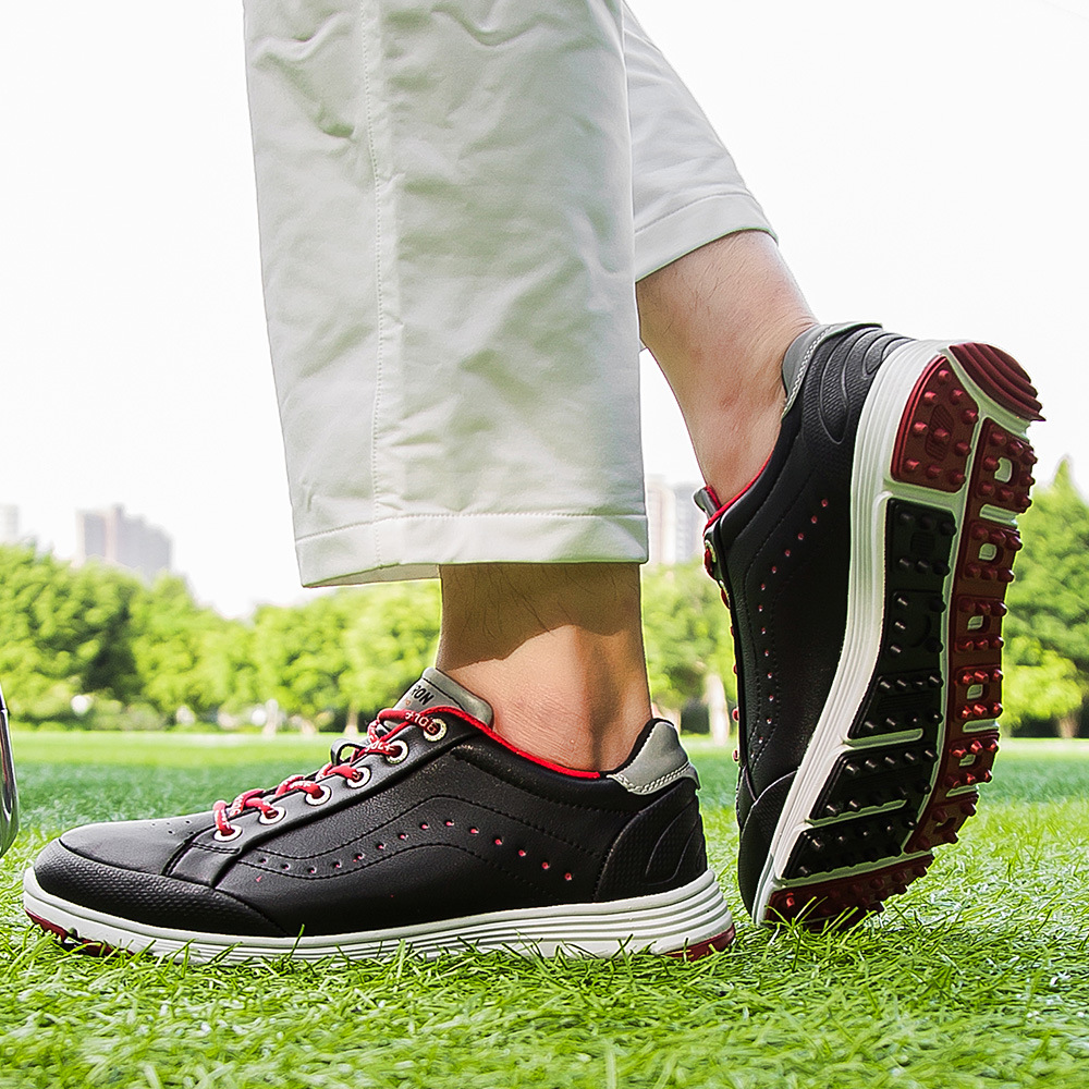 Mens Black Dingless Golf Shoes Design with Cotton Lining Breathable Golf Training Sneaker