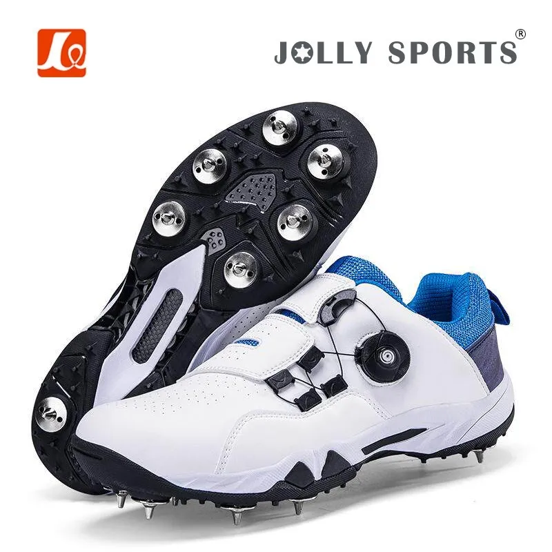 High End Men Cricket Cleats, Rotating Buckle Design, Flexible Abrasion Resistant Upper, Breathable Non Slip Cricket Shoes with Metal Studs