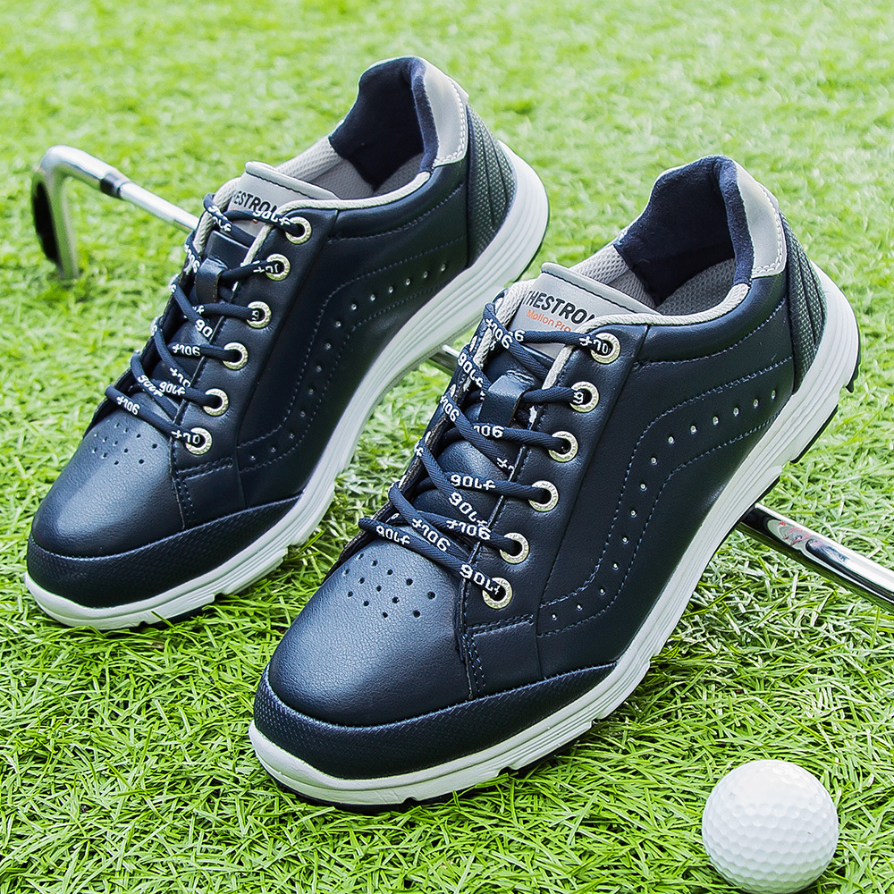 Mens Black Dingless Golf Shoes Design with Cotton Lining Breathable Golf Training Sneaker