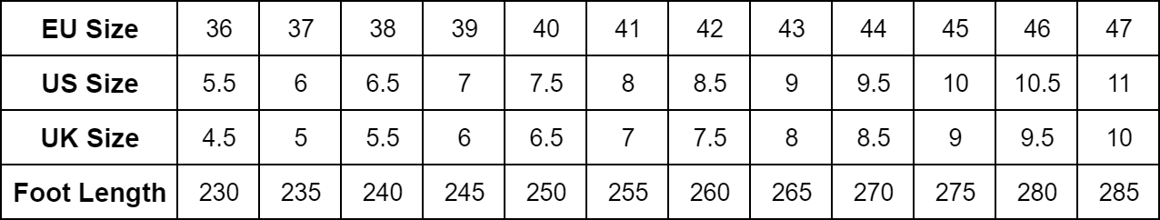 Shoe Size Chart