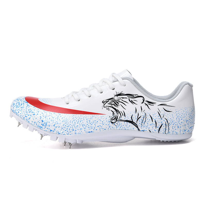 Track Field Spikes Spring Summer Unisex Mid-Length Running Training Shoes Mesh Lining Tiger Graphic PU Upper Rubber Outsole All