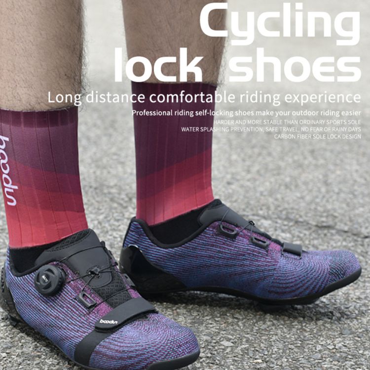 Mens Road Bike Shoes Carbon Fiber Bottom Professional Cycle Shoes for Men Ultra-Lightweight Breathable Anti-Slip Shock-Absorbing