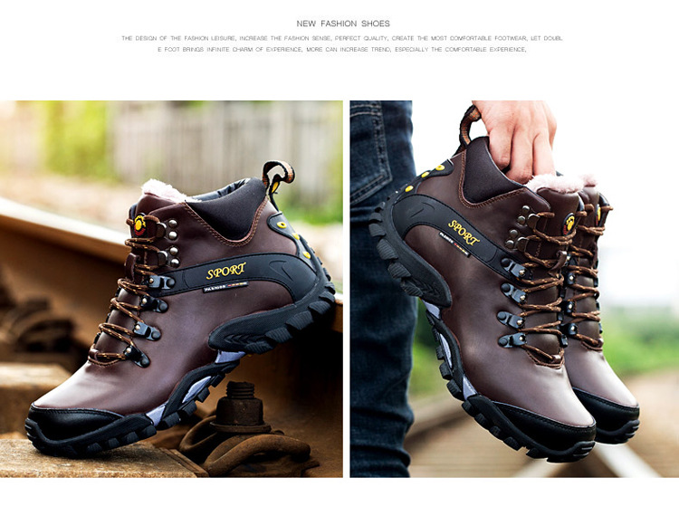 Men's Cowhide High Top Mountaineering Boots Outdoor Waterproof Non-Slip Mountaineering Shoes