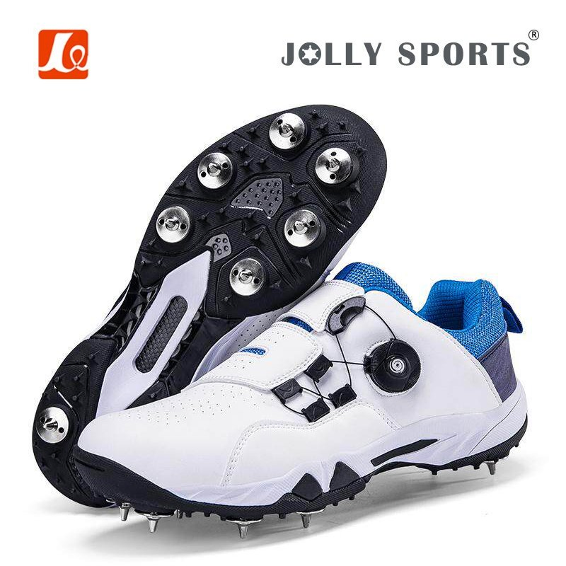 High End Men Cricket Cleats, Rotating Buckle Design, Flexible Abrasion Resistant Upper, Breathable Non Slip Cricket Shoes with Metal Studs