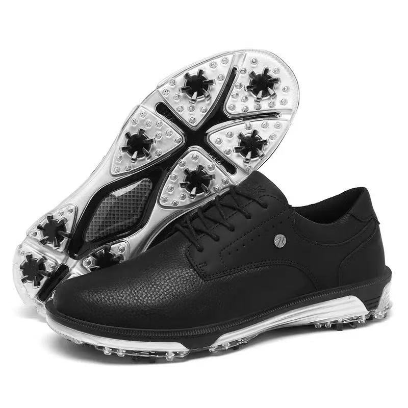 Professional Men's High-End Golf Shoes Trendy Leather Trainer Spikes Breathable Mesh Autumn Winter Walking Rubber Insole Summer
