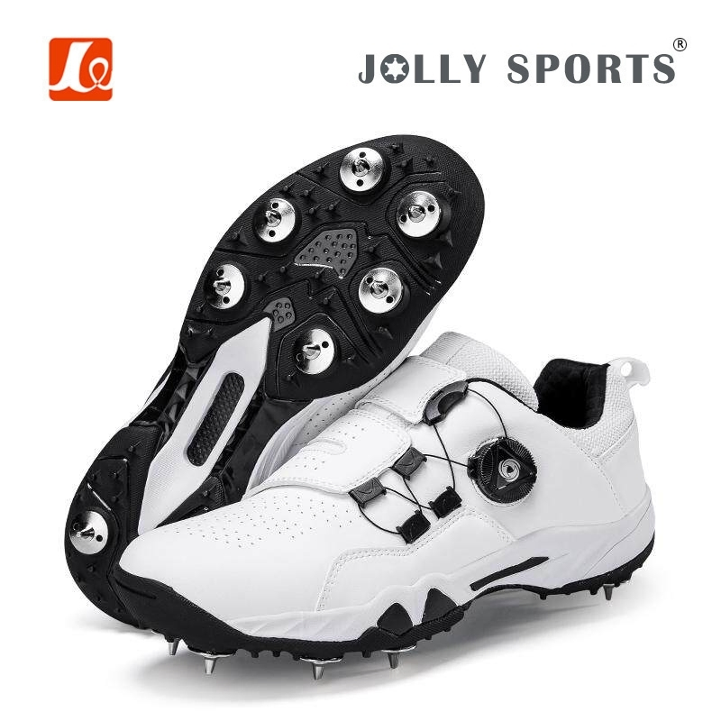 High End Men Cricket Cleats, Rotating Buckle Design, Flexible Abrasion Resistant Upper, Breathable Non Slip Cricket Shoes with Metal Studs