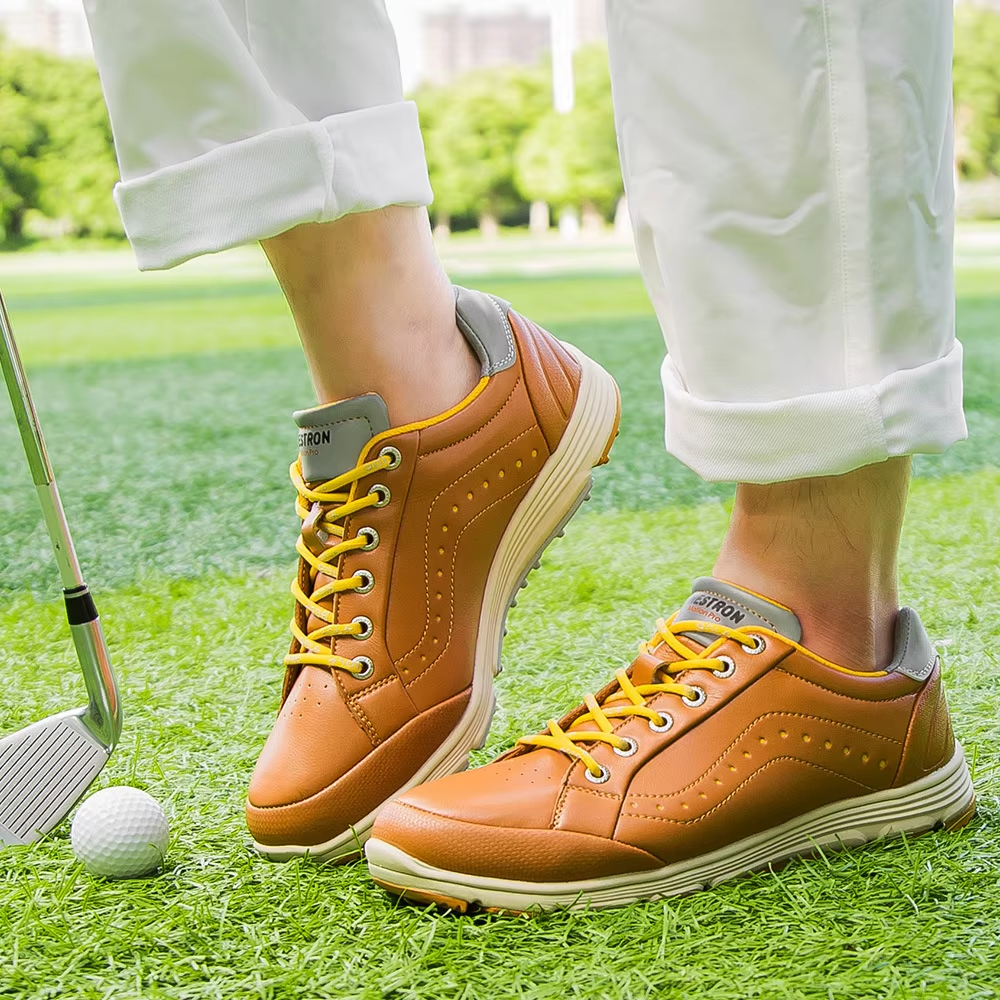 Mens Black Dingless Golf Shoes Design with Cotton Lining Breathable Golf Training Sneaker
