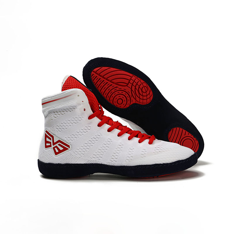 OEM Custom 2019 Men Boxing Shoes Breathable Male Wrestling Shoes with Rubber Outsole Black White Costume Mesh Lining for Winter