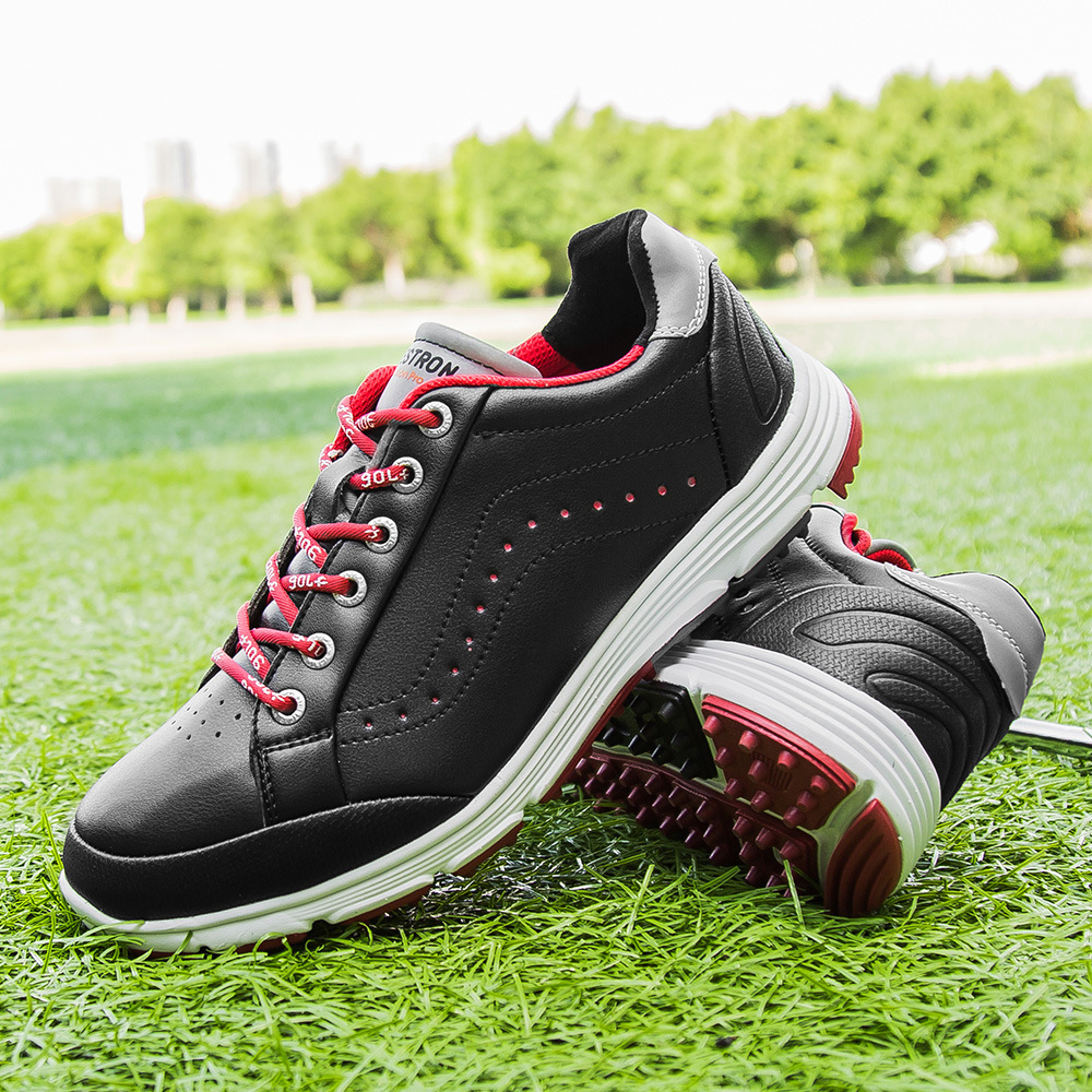 Mens Black Dingless Golf Shoes Design with Cotton Lining Breathable Golf Training Sneaker