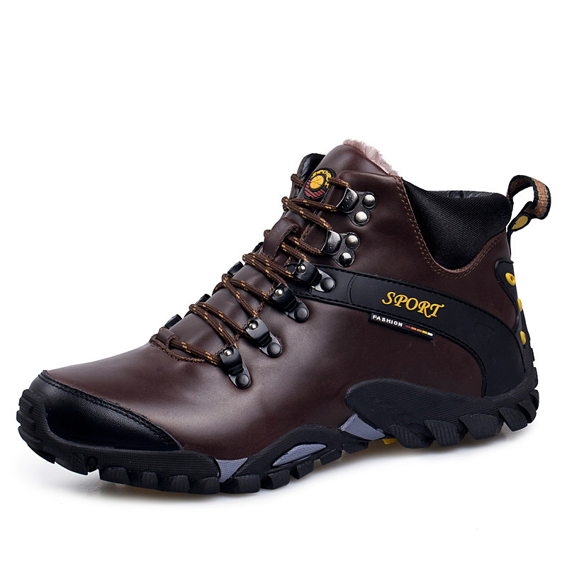 Men's Cowhide High Top Mountaineering Boots Outdoor Waterproof Non-Slip Mountaineering Shoes
