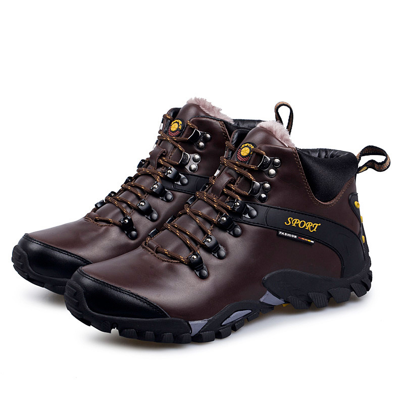 Men's Cowhide High Top Mountaineering Boots Outdoor Waterproof Non-Slip Mountaineering Shoes