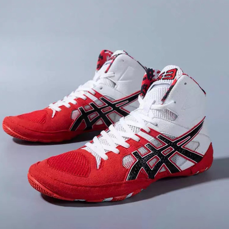 Men's Professional Boxing Shoes Lace-Up Slip Resistant All Weather Grip Lightweight Breathable Black Red Sports Wrestling Big