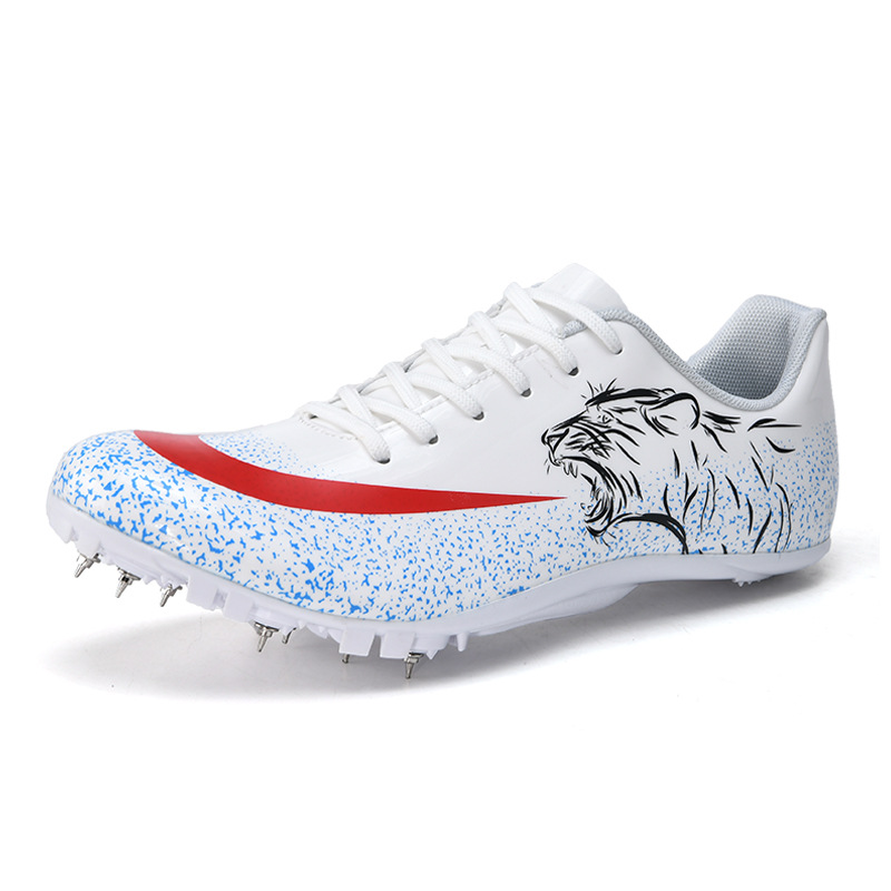 Track Field Spikes Spring Summer Unisex Mid-Length Running Training Shoes Mesh Lining Tiger Graphic PU Upper Rubber Outsole All